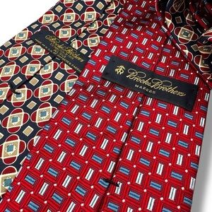 Brooks Brothers Men's 100% Silk Tie Duo, Set of 2, Red Multi Geometric Prints